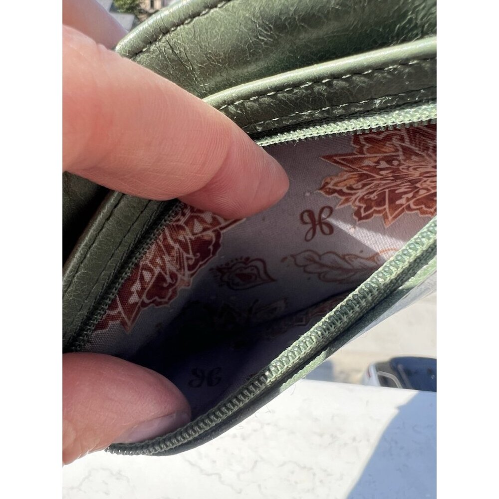 HOBO Olive Green Leather Card Wallet with Floral ID Window - Picture 5 of 7
